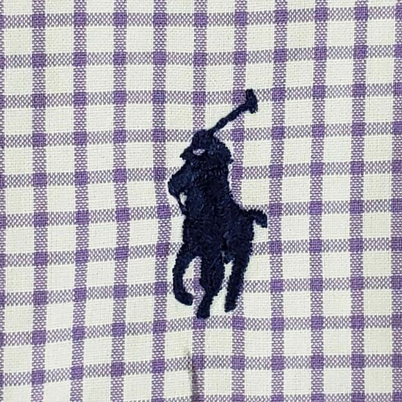 Polo Ralph Lauren Shirt Oxford Button Down LS Mens Size 17.5 XL Plaid Purple - Picture 4 of 10